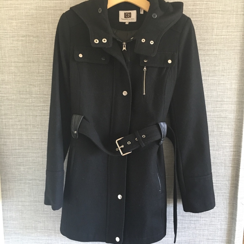 Black Belted Coat Size S By Laundry By Design